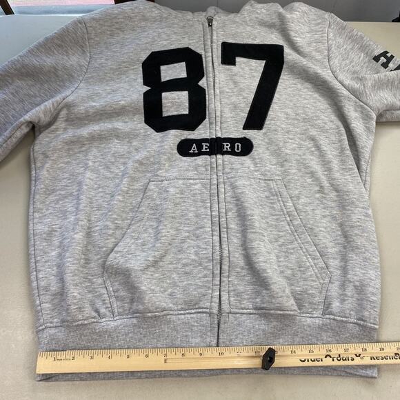 Aeropostale Hoodie Men Large Gray Full Zip 87 Logo Spellout Sweatshirt Retro Y2K - Picture 14 of 16